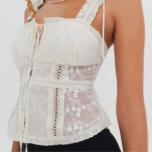 For Love And Lemons Morgan Cream Lace Tank Top